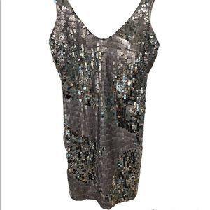 B. Darlin Silver Sleeveless Sequin Glitz Festival Disco Mini Dress